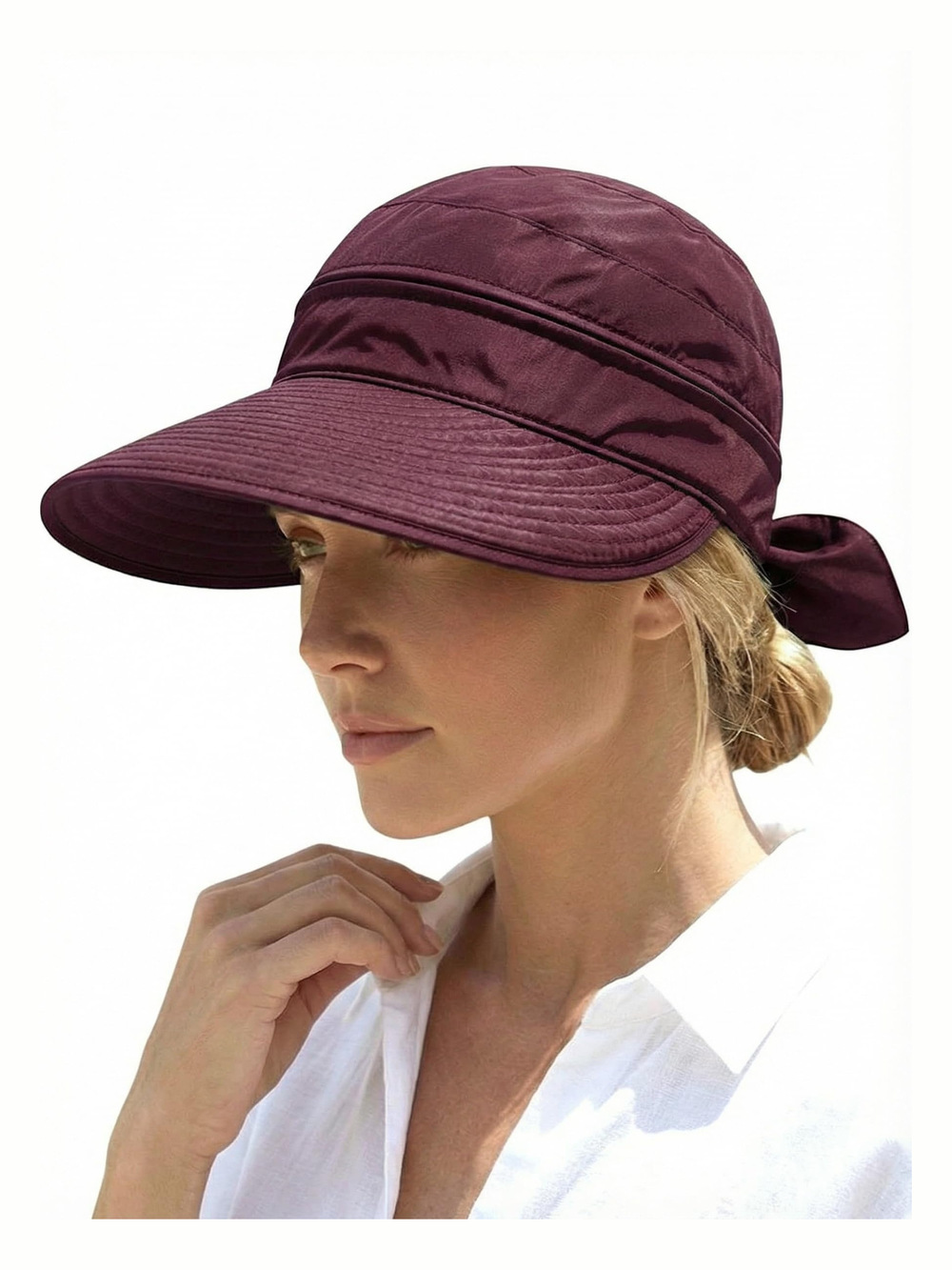 2-in-1 Women’s Sun Visor Sun Hat Zipper Off Ponytail | Burgundy | Size OS